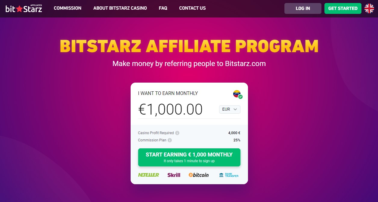 BitStarz Affiliates Landing Page